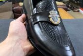 Hand Made Shoes, Oxford, Men Handmade Black, Embossed, Crocodile Texture Leather