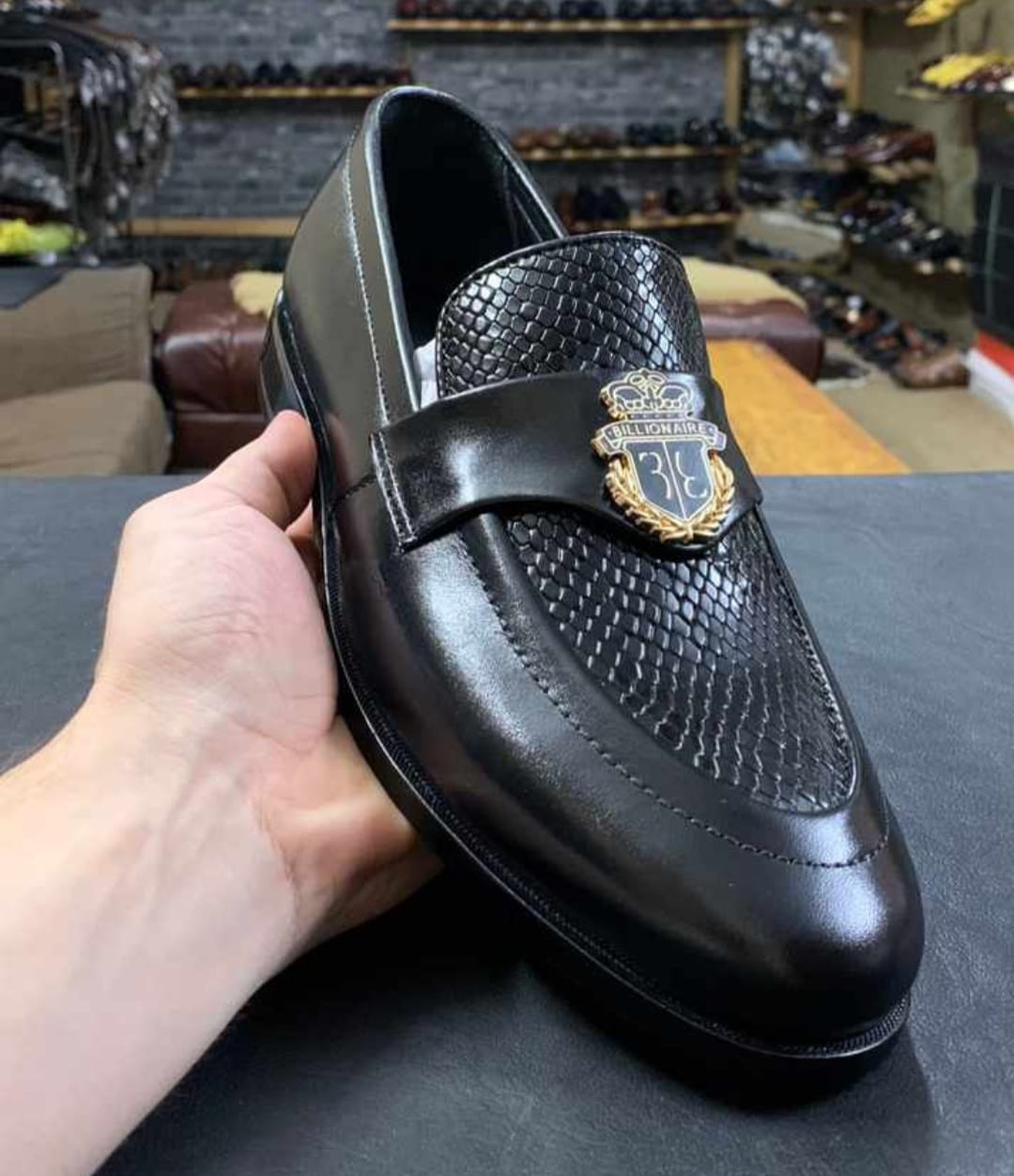 Hand Made Shoes, Oxford, Men Handmade Black, Embossed, Crocodile Texture Leather