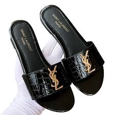 Women’s flats slippers YSL CROCODILE FLAT ( BLACK)