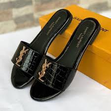 Women’s flats slippers YSL CROCODILE FLAT ( BLACK)