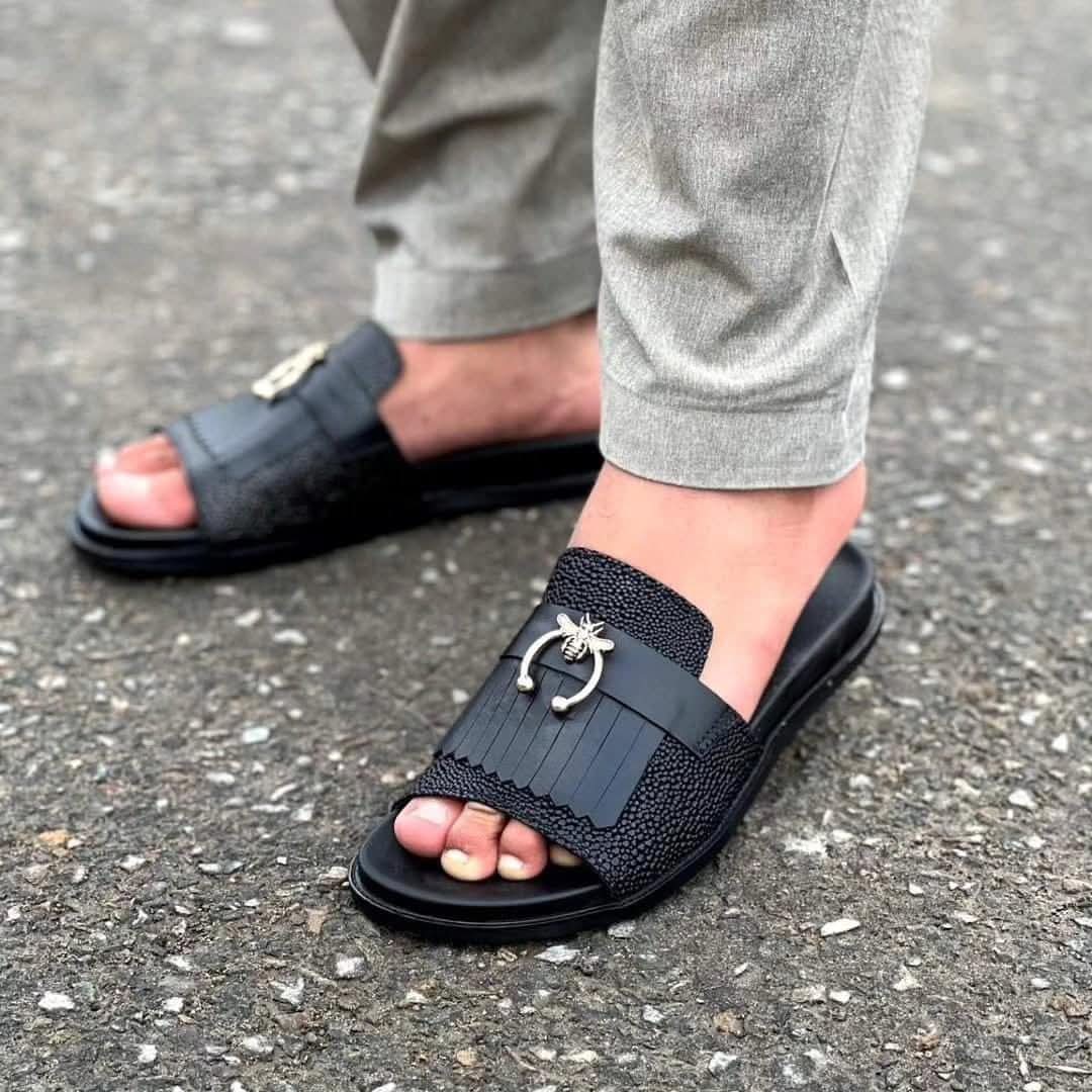 Men’s slippers leather made and Rubber sole