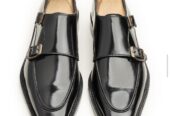 mens dress Black patent leather monkstrap