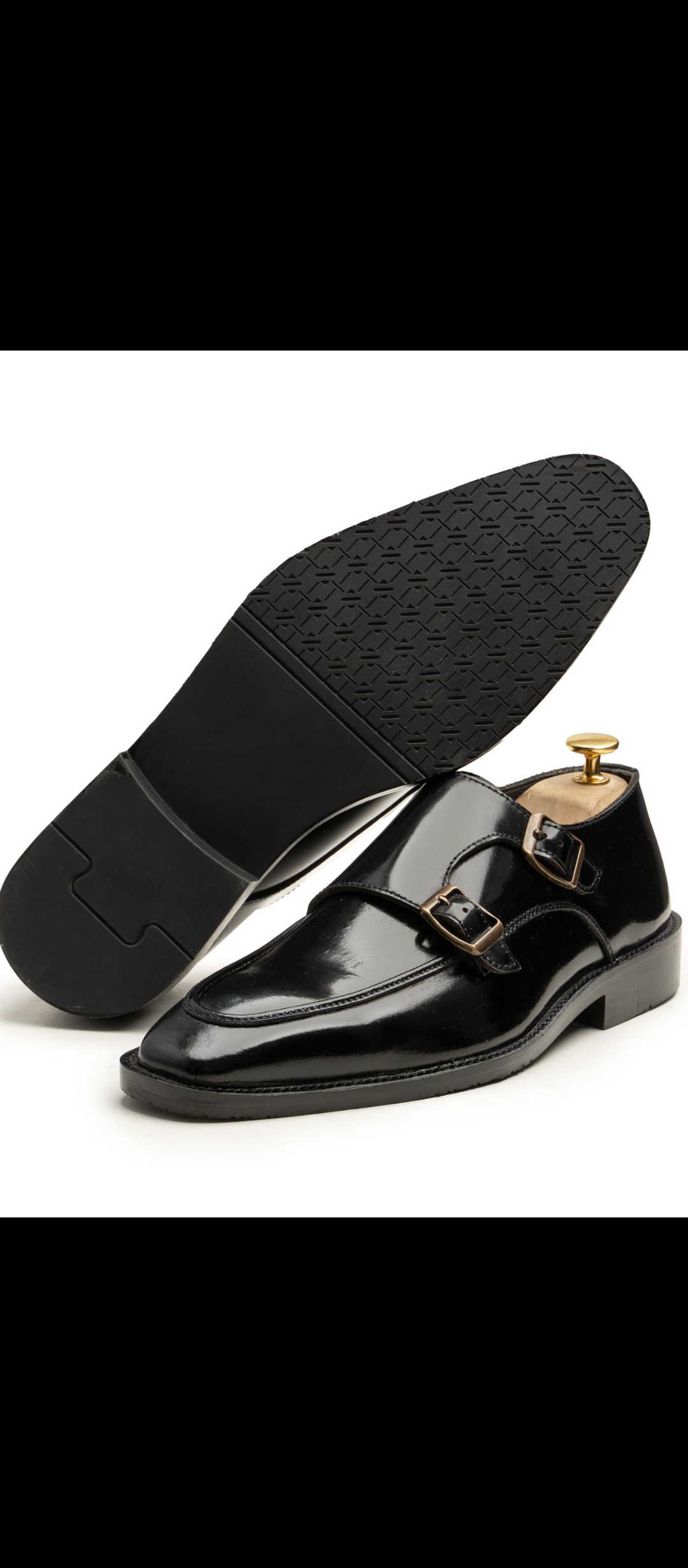 mens dress Black patent leather monkstrap