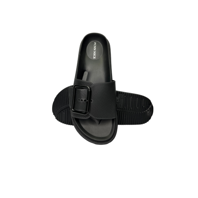 Men’s Black Buckle Slide Slippers