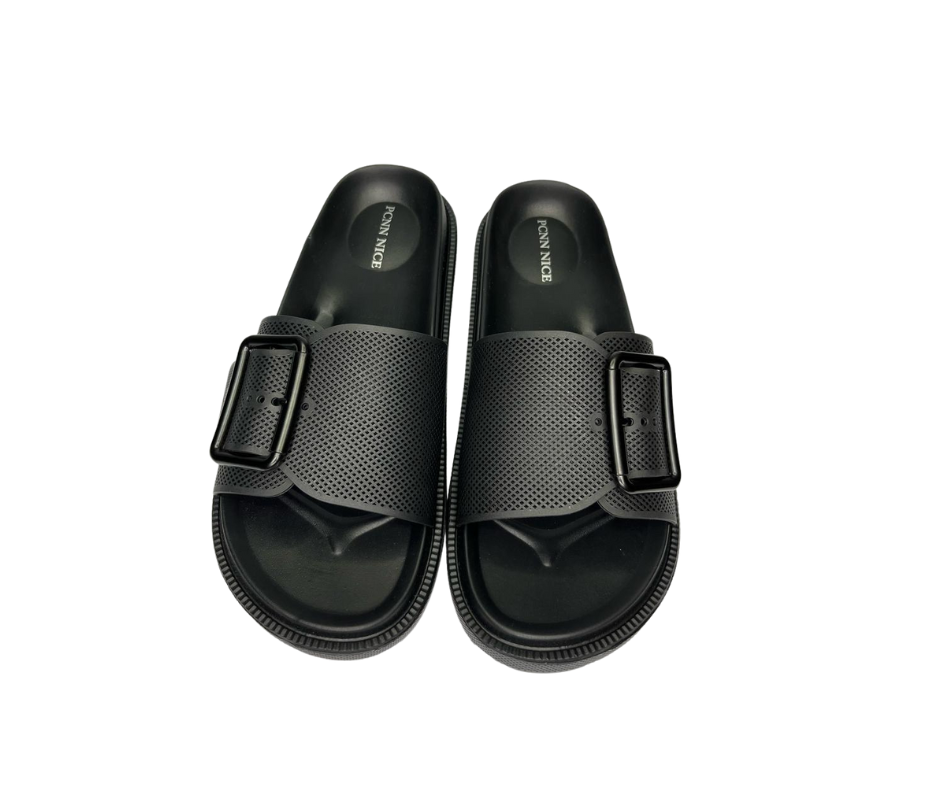 Men’s Black Buckle Slide Slippers