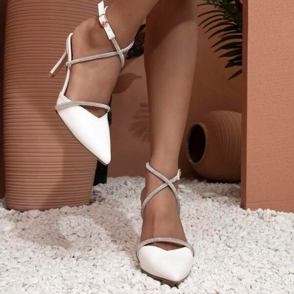 Cross Chained Heeled Strappy Court Shoes womens