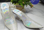 6-WGB-801 White Grid with Rainbow beads 3 Inch Heel women’s