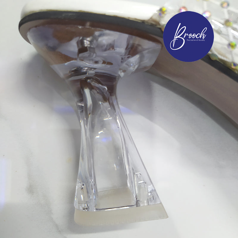 6-WGB-801 White Grid with Rainbow beads 3 Inch Heel women’s