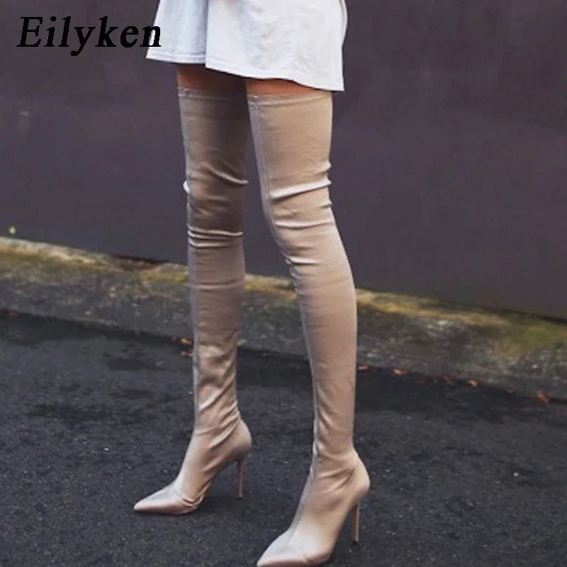 Black Thigh High Boots Over The Knee Elastic Stretch Boots Women