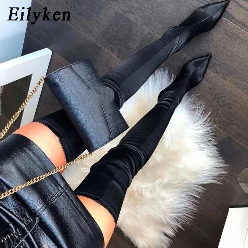 Black Thigh High Boots Over The Knee Elastic Stretch Boots Women