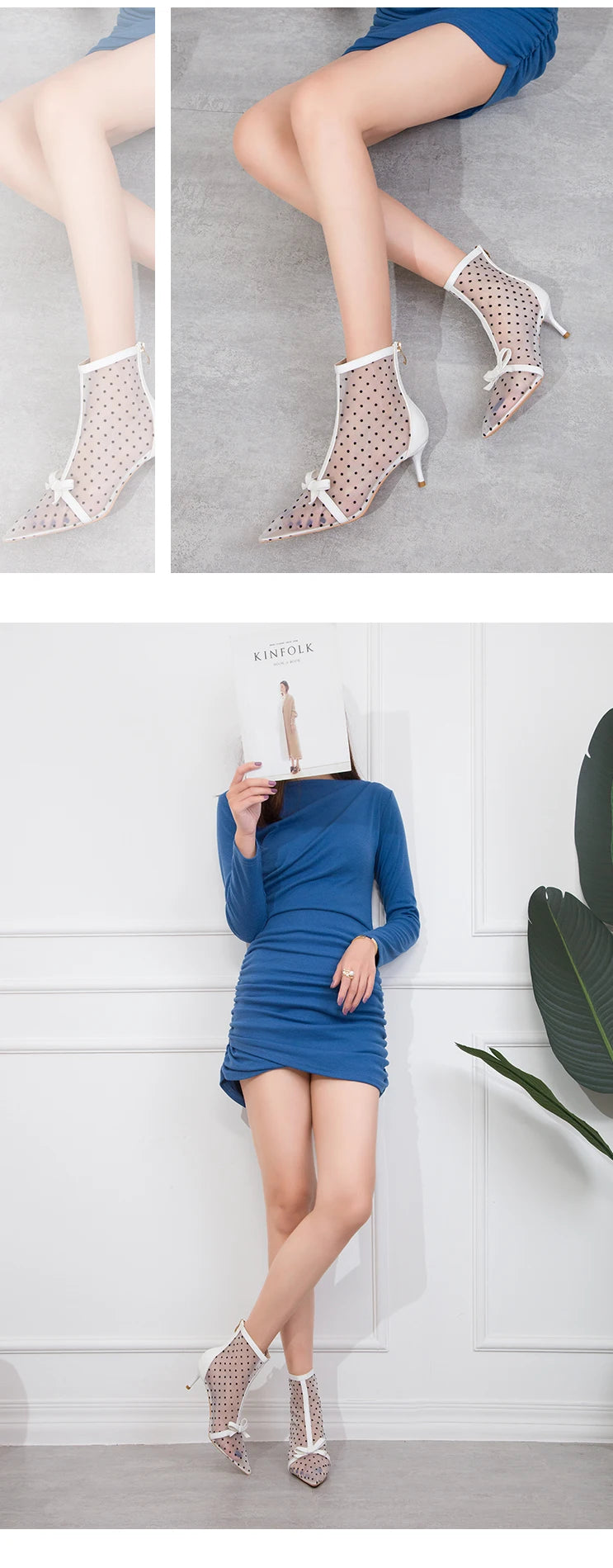Fashion Women Ankle Boots Pointed Toe Short Pointed Toe Bow Design Thin Low Heels Back Zipper Fashion Boots Air Mesh Boots SKU: NA -991- 01