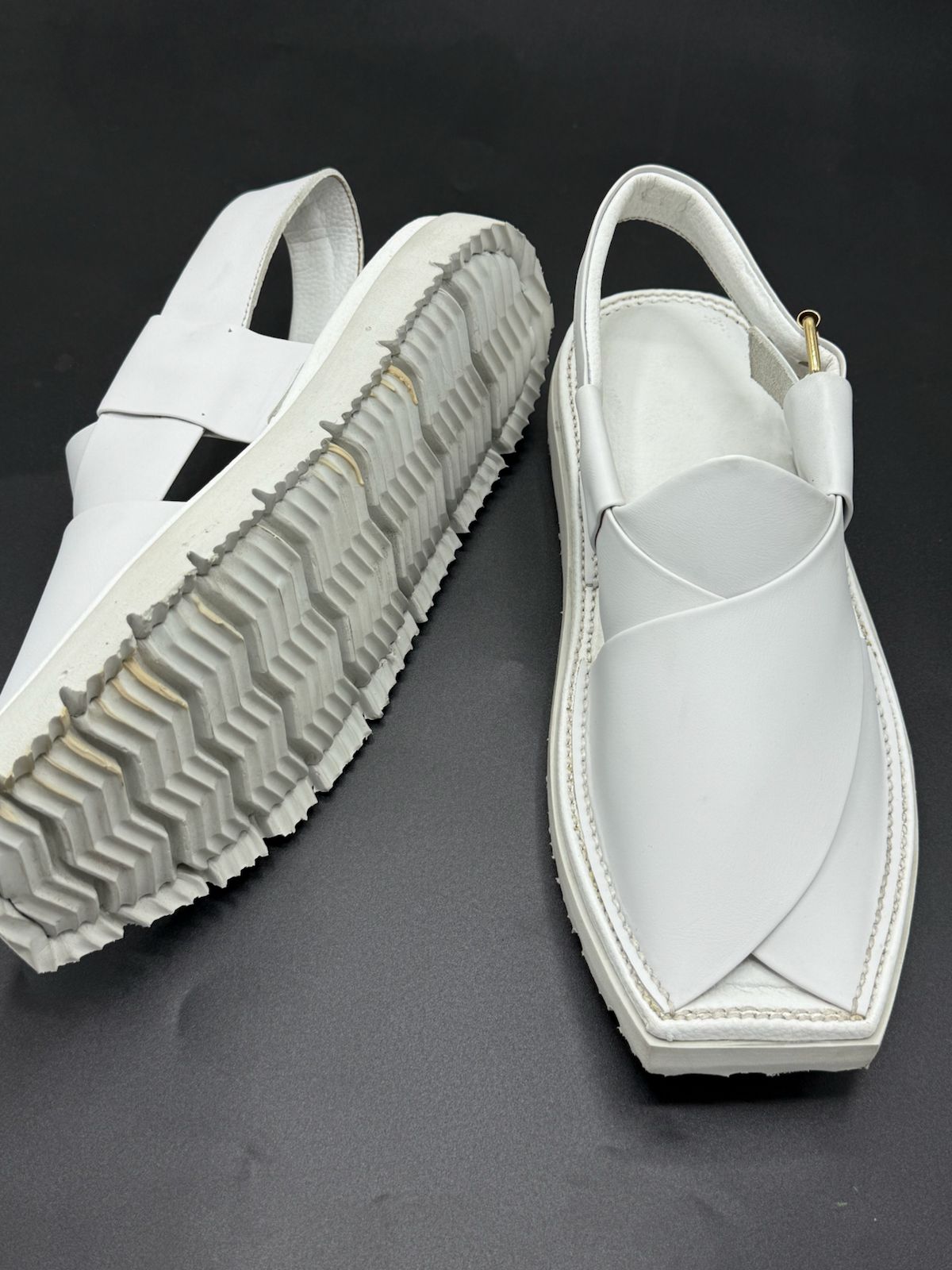 Pure Leather Handmade Peshawari Chappal Air Kaptan white (Medicated Sole) Light Weight Like Sketchers Shoes mens