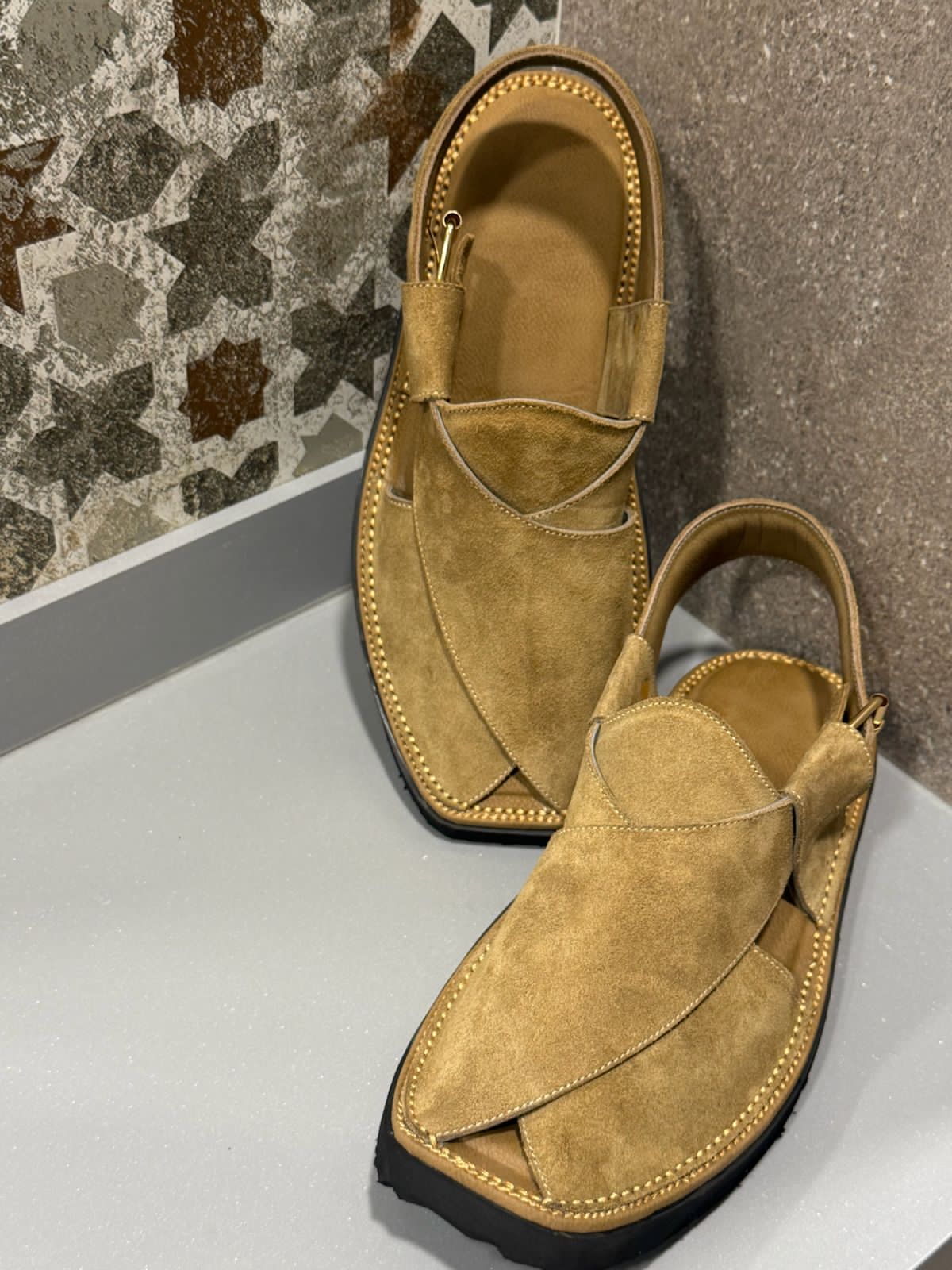 Pure Leather Handmade Peshawari Chappal Air Kaptan Camel (Medicated Sole) Light Weight Like Sketchers Shoes mens