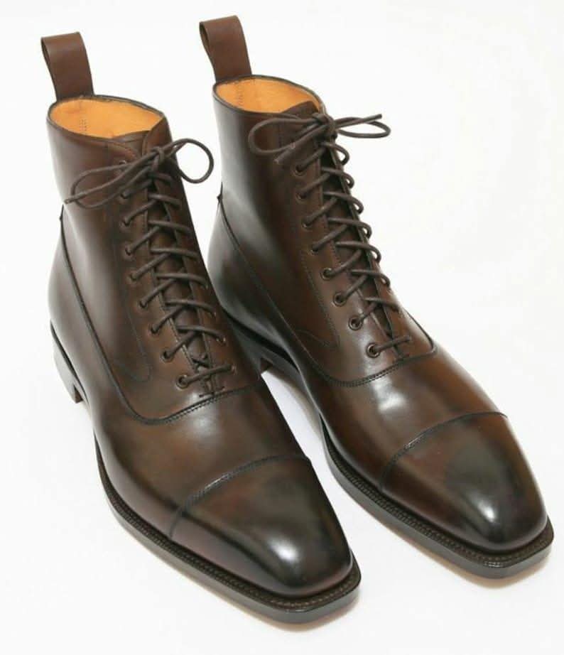 Men’s New Handmade Brown Leather Marching Latest Party Ankle High Formal Boots