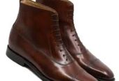 Men’s New Handmade Brown Leather Marching Latest Party Ankle High Formal Boots