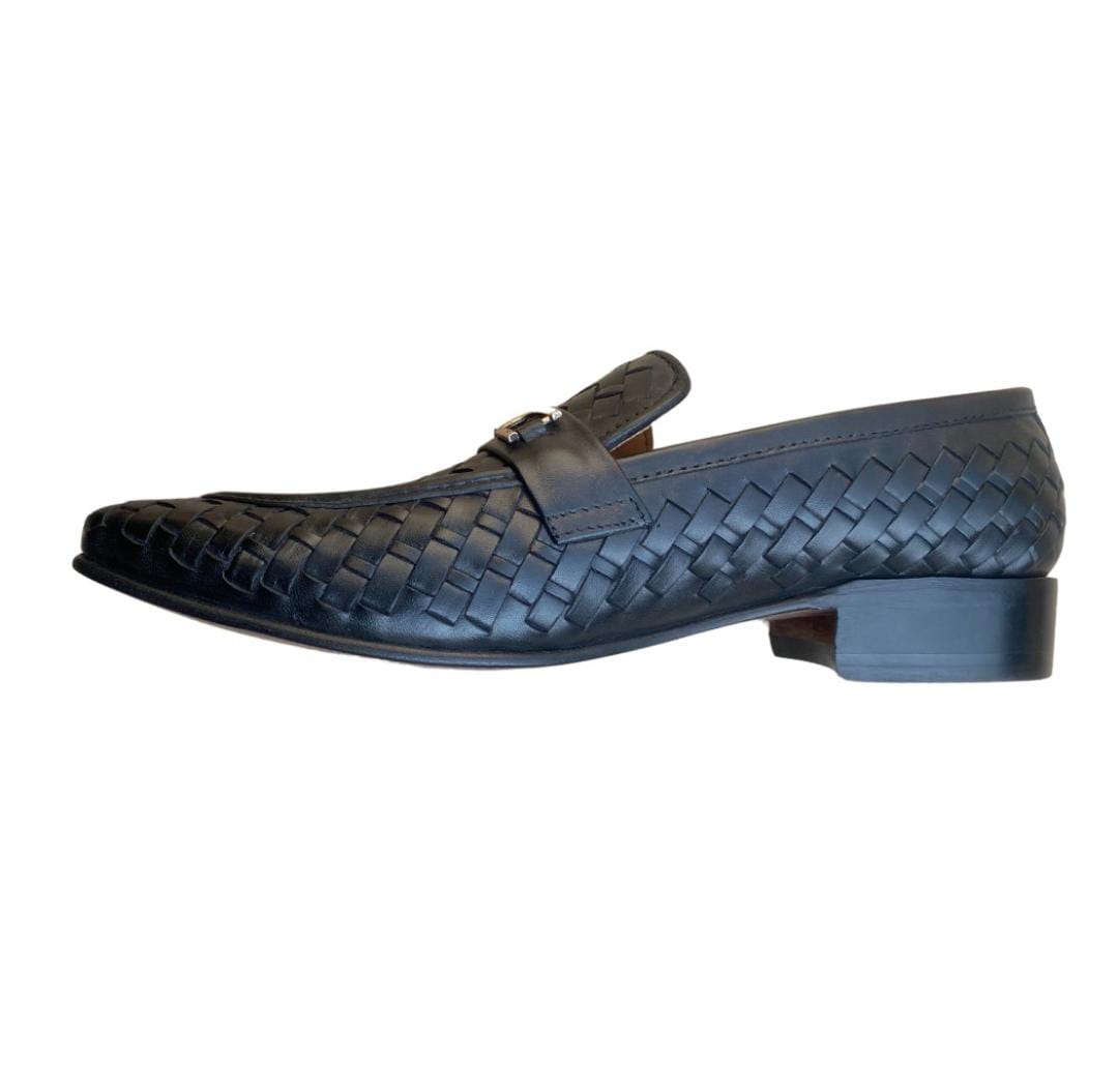 Royal black leathers knitted shoes men’s
