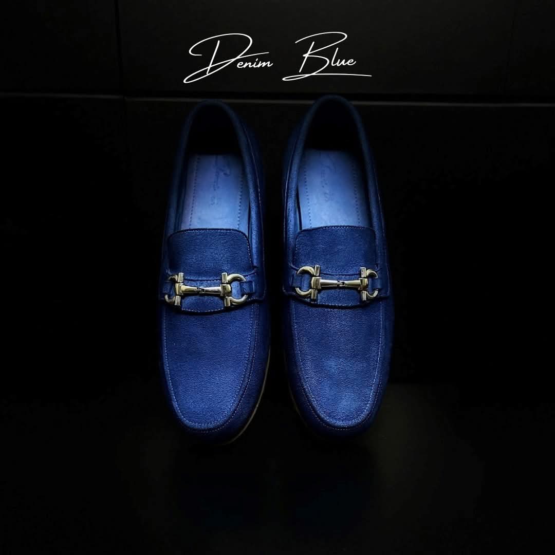 Denim Blue Suede Loafers mens