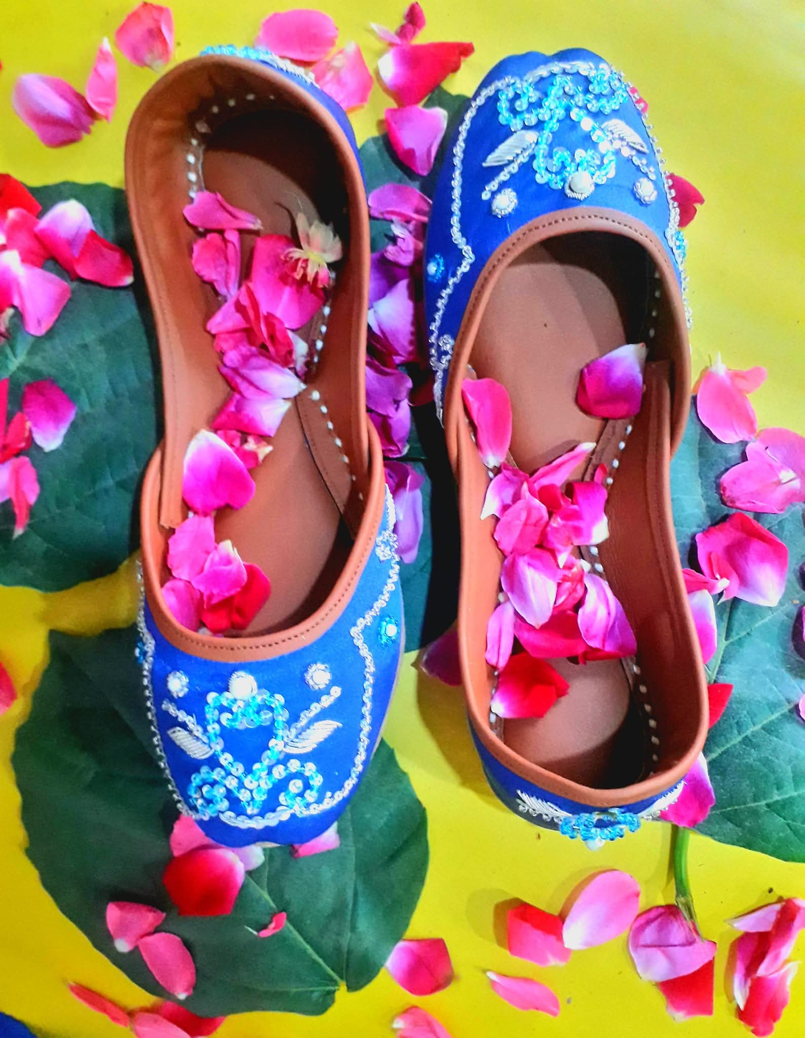 Royal Blue silk Handcraft khussa for ladies by South Punjab Khussa Point. Women’s