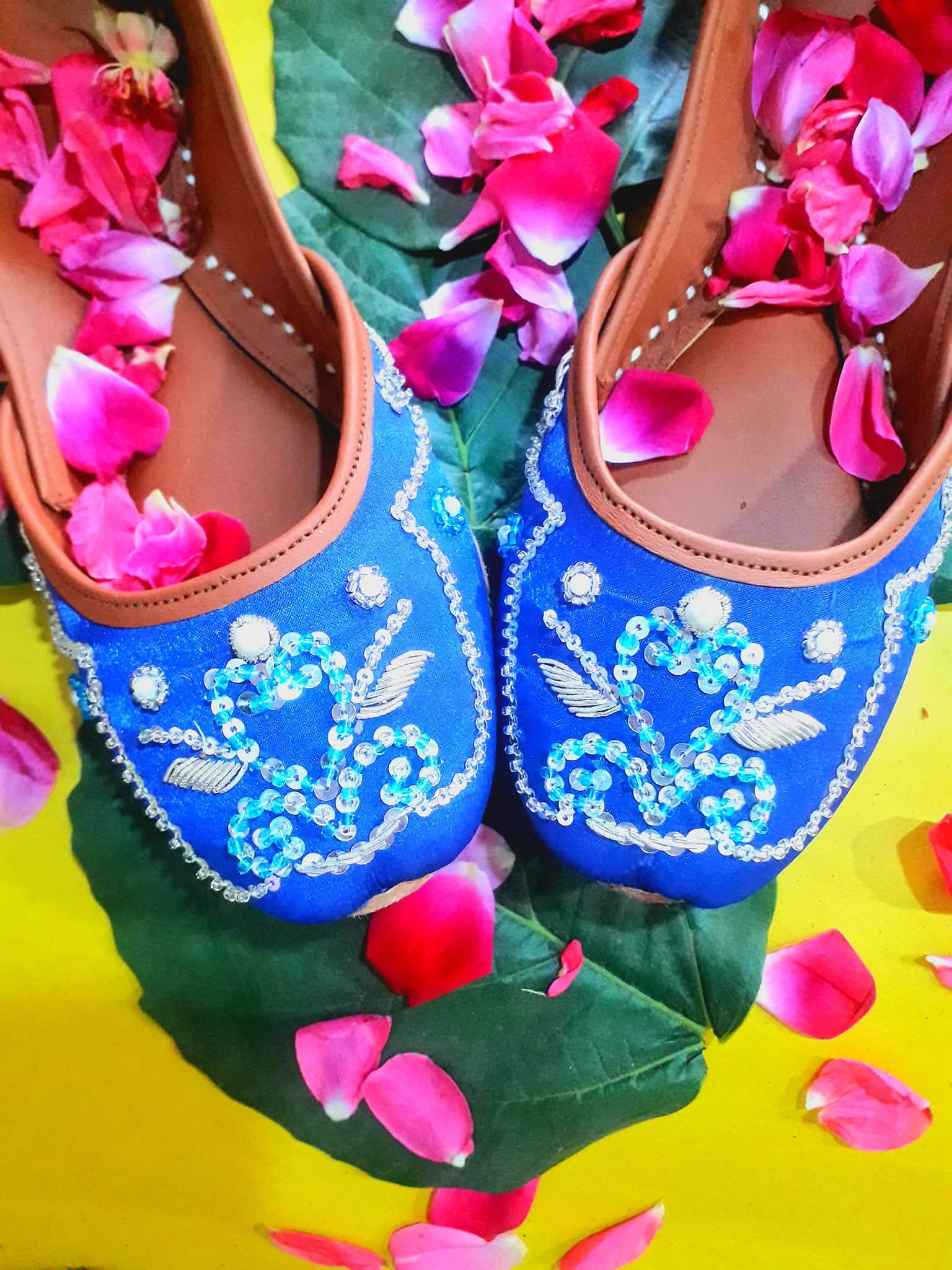 Royal Blue silk Handcraft khussa for ladies by South Punjab Khussa Point. Women’s