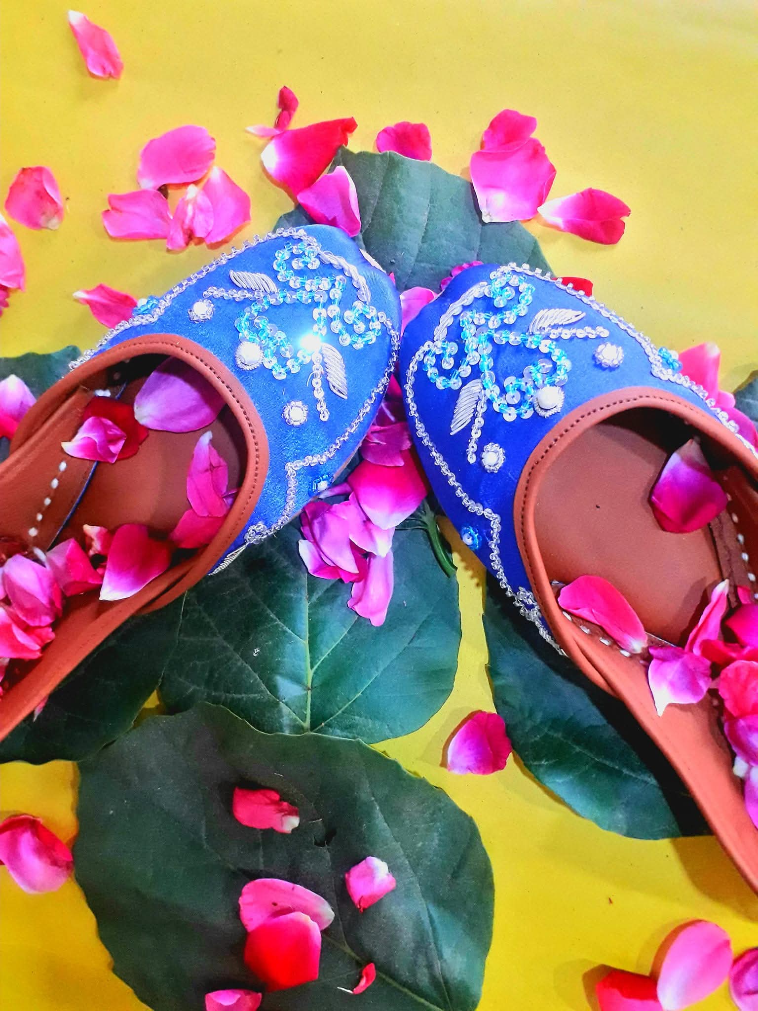 Royal Blue silk Handcraft khussa for ladies by South Punjab Khussa Point. Women’s