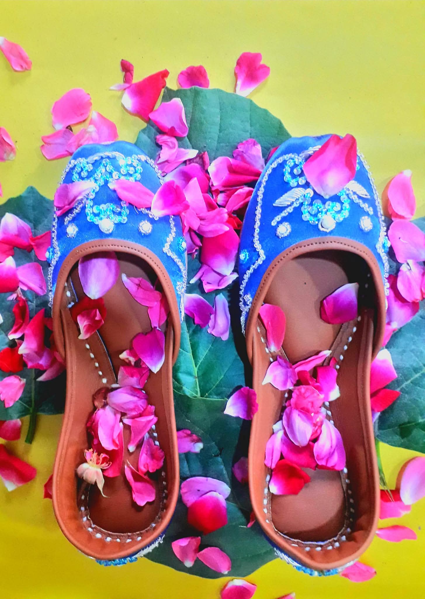 Royal Blue silk Handcraft khussa for ladies by South Punjab Khussa Point. Women’s