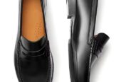 Black calf leather handcrafted penny loafer mens
