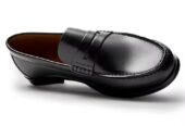 Black calf leather handcrafted penny loafer mens
