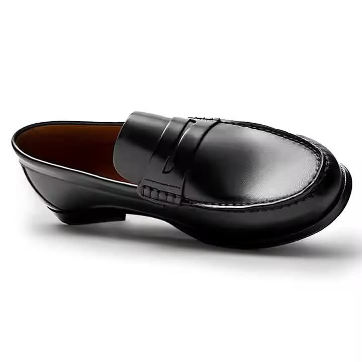 Black calf leather handcrafted penny loafer mens