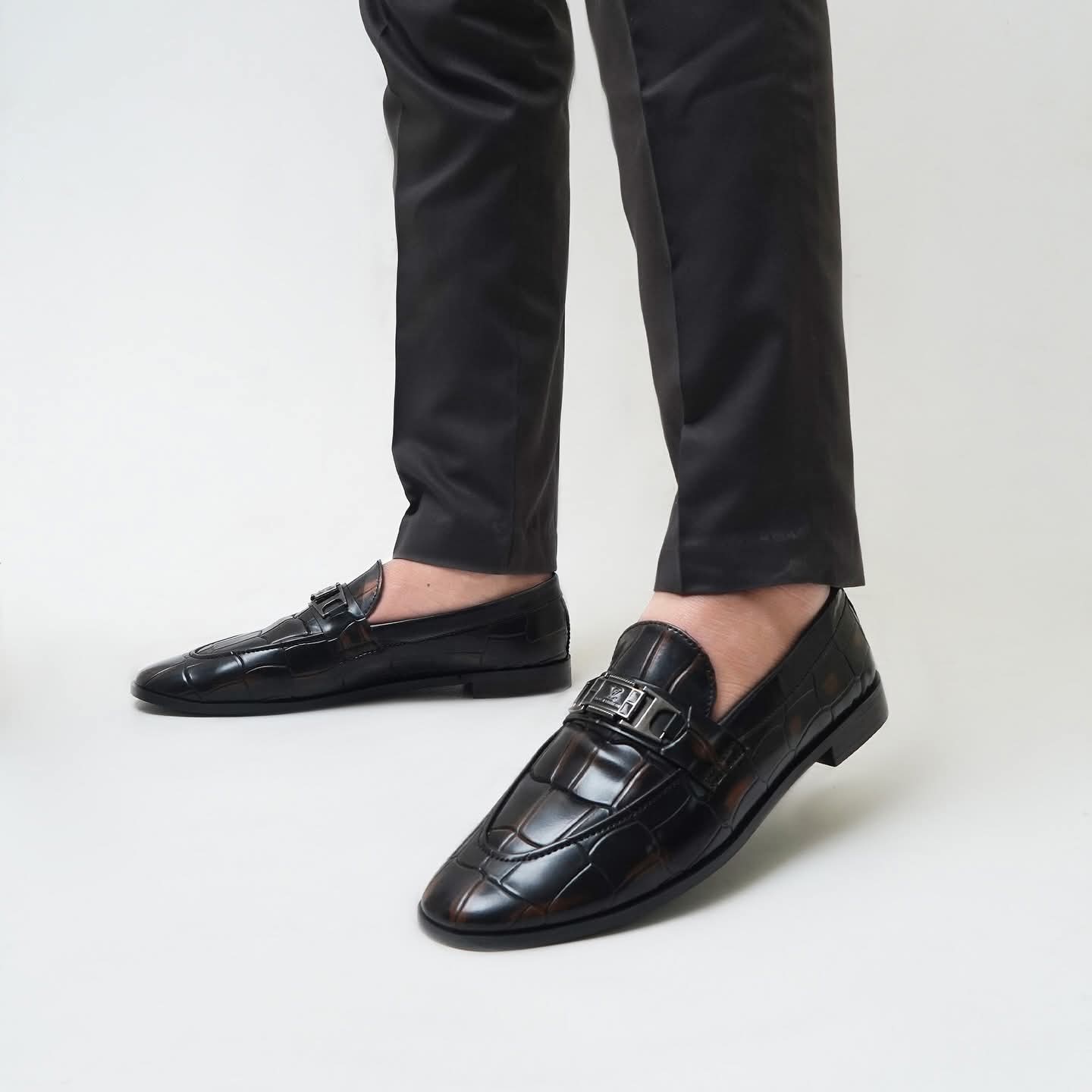 Crocodile leather loafer shoes mens