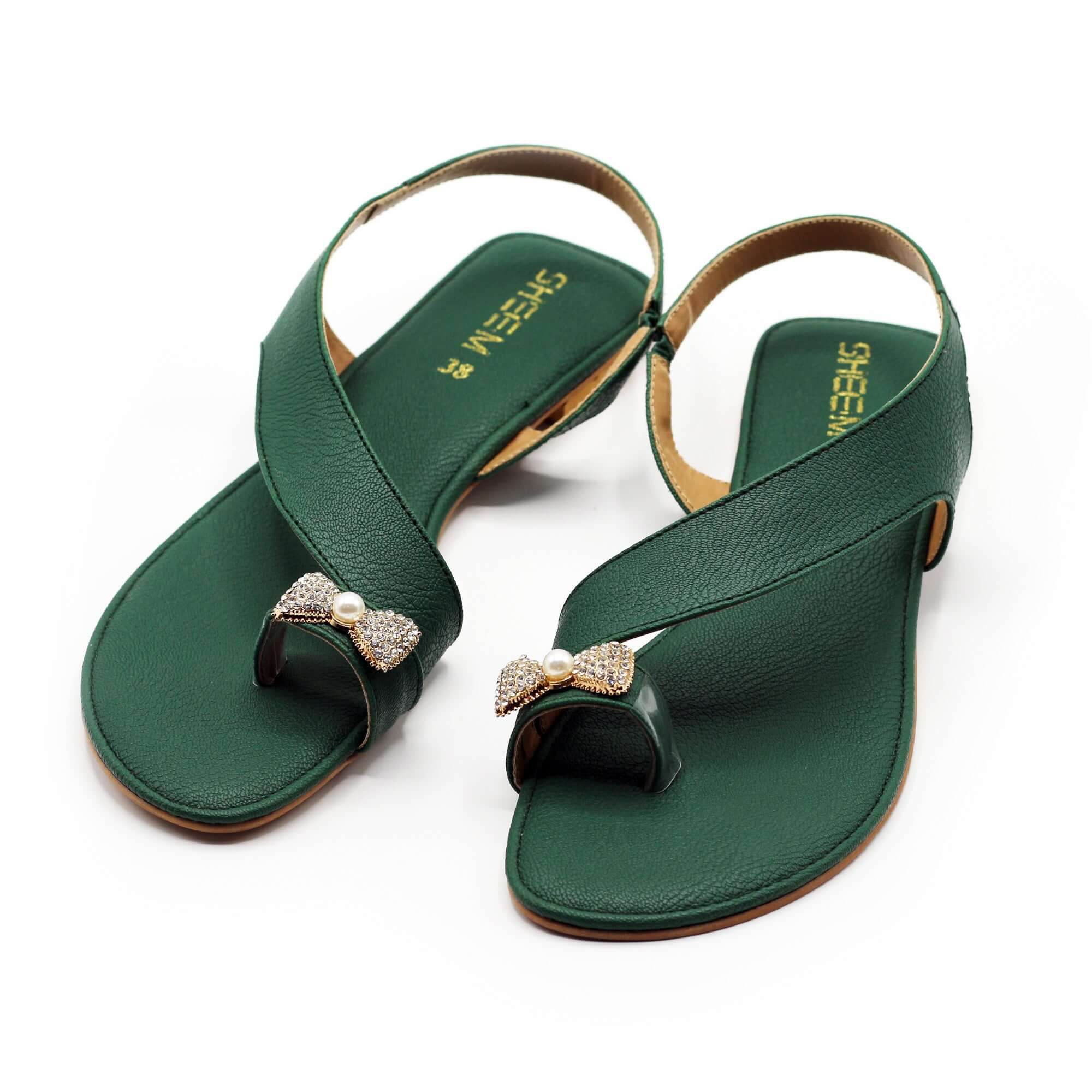 Dark Green Toe Loop Flat Sandal women’s