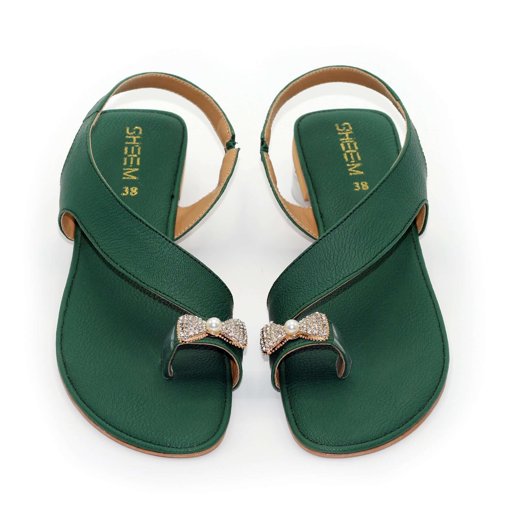 Dark Green Toe Loop Flat Sandal women’s