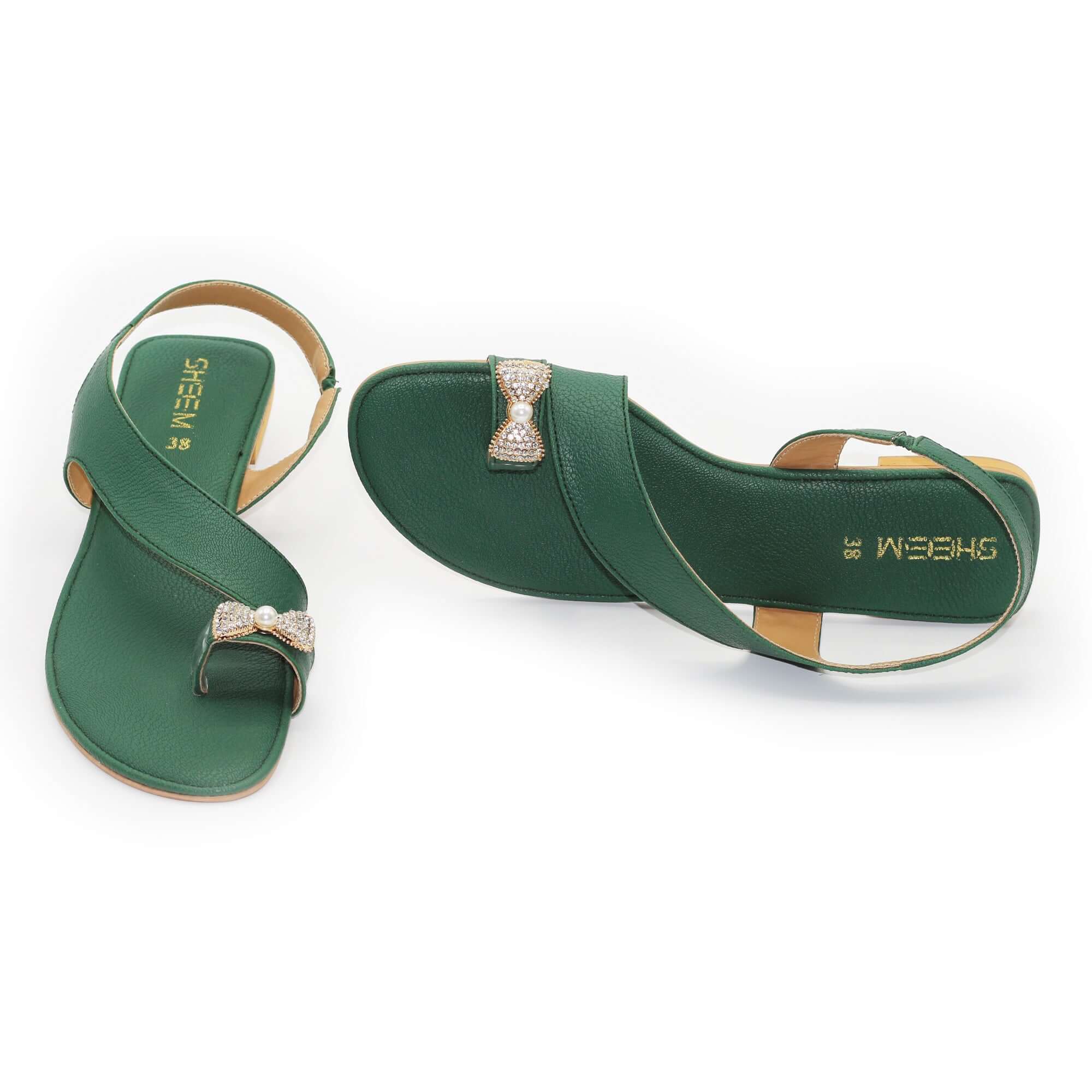 Dark Green Toe Loop Flat Sandal women’s