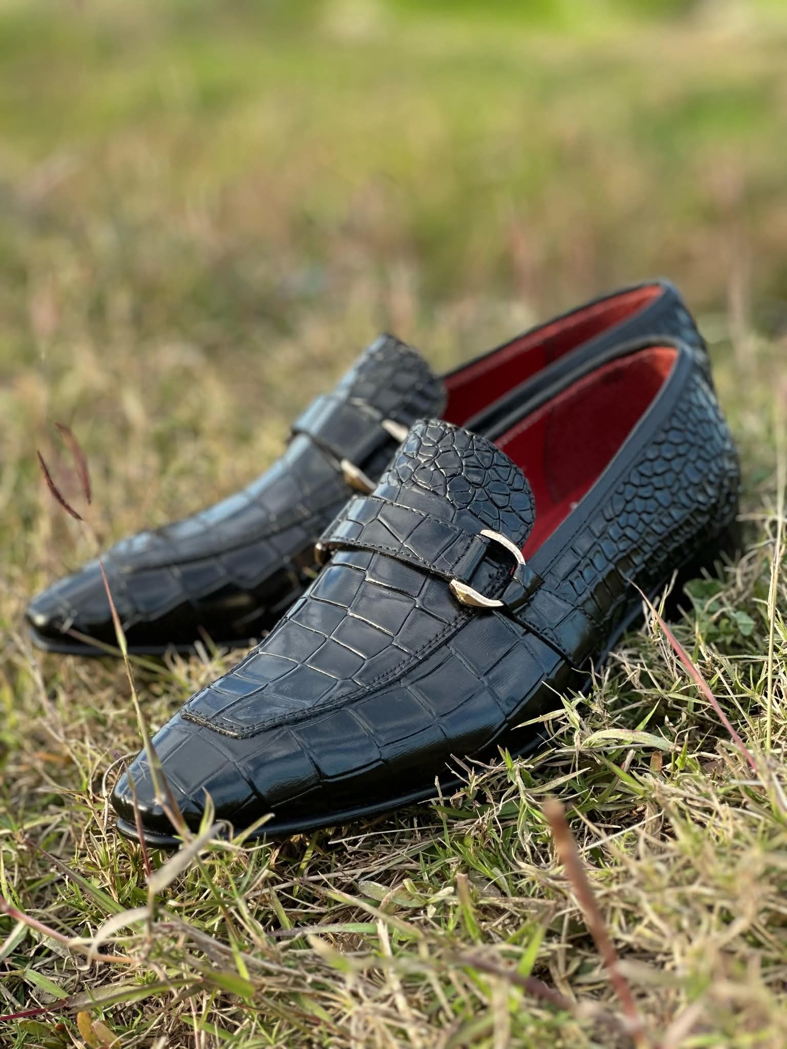 Crocodile leather loafer shoes men