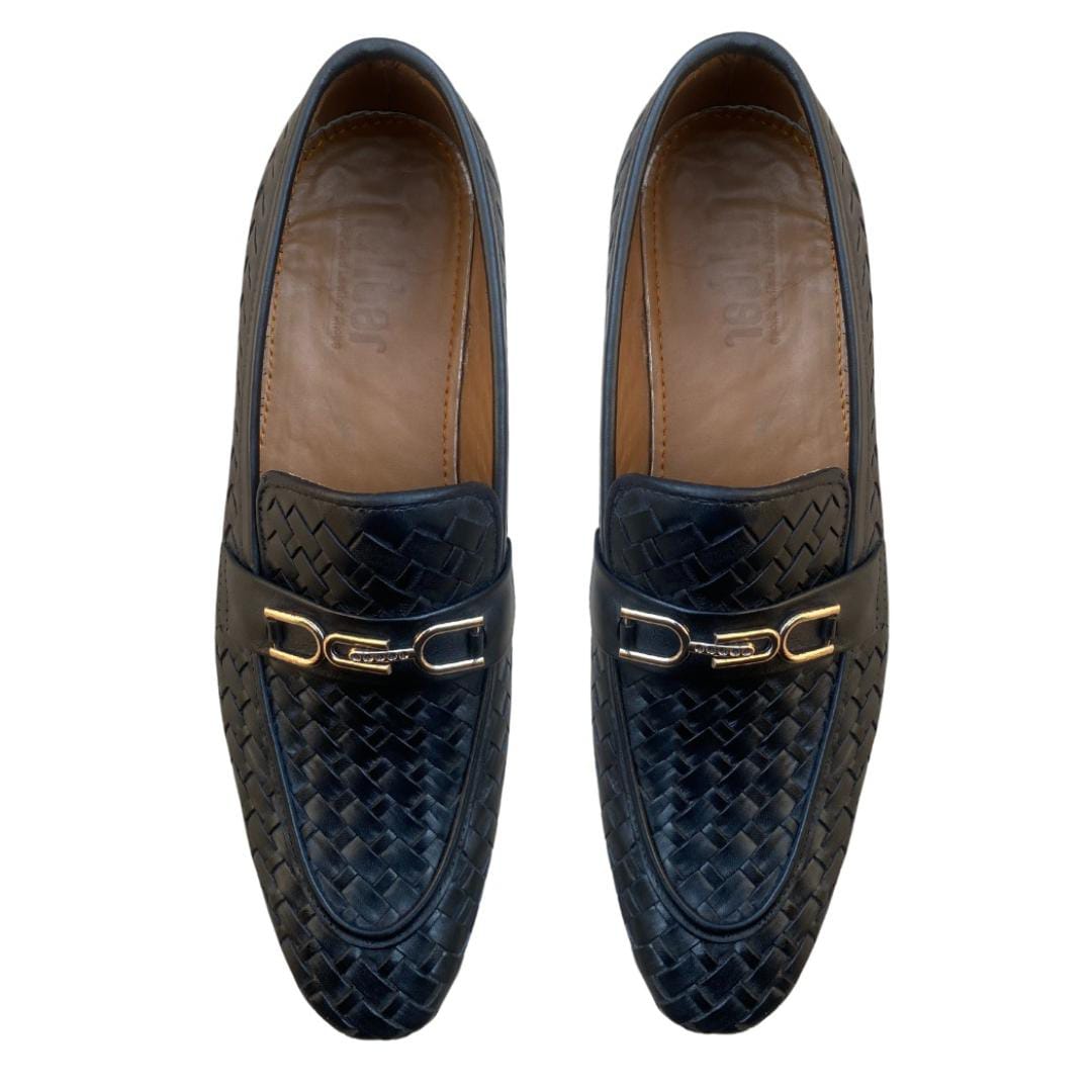 Royal black leathers knitted shoes men’s