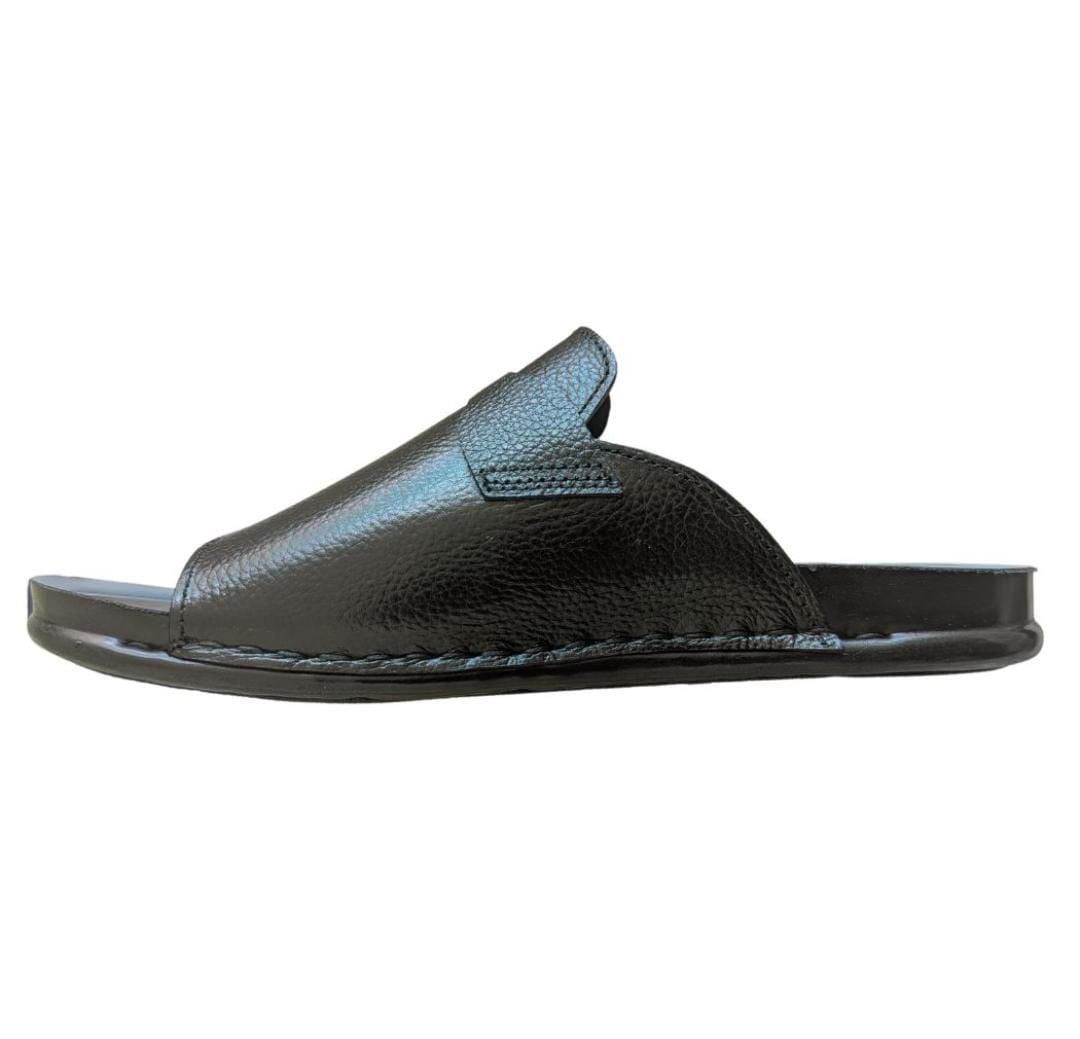 nelibar permium handmade black leathers men`sslippers