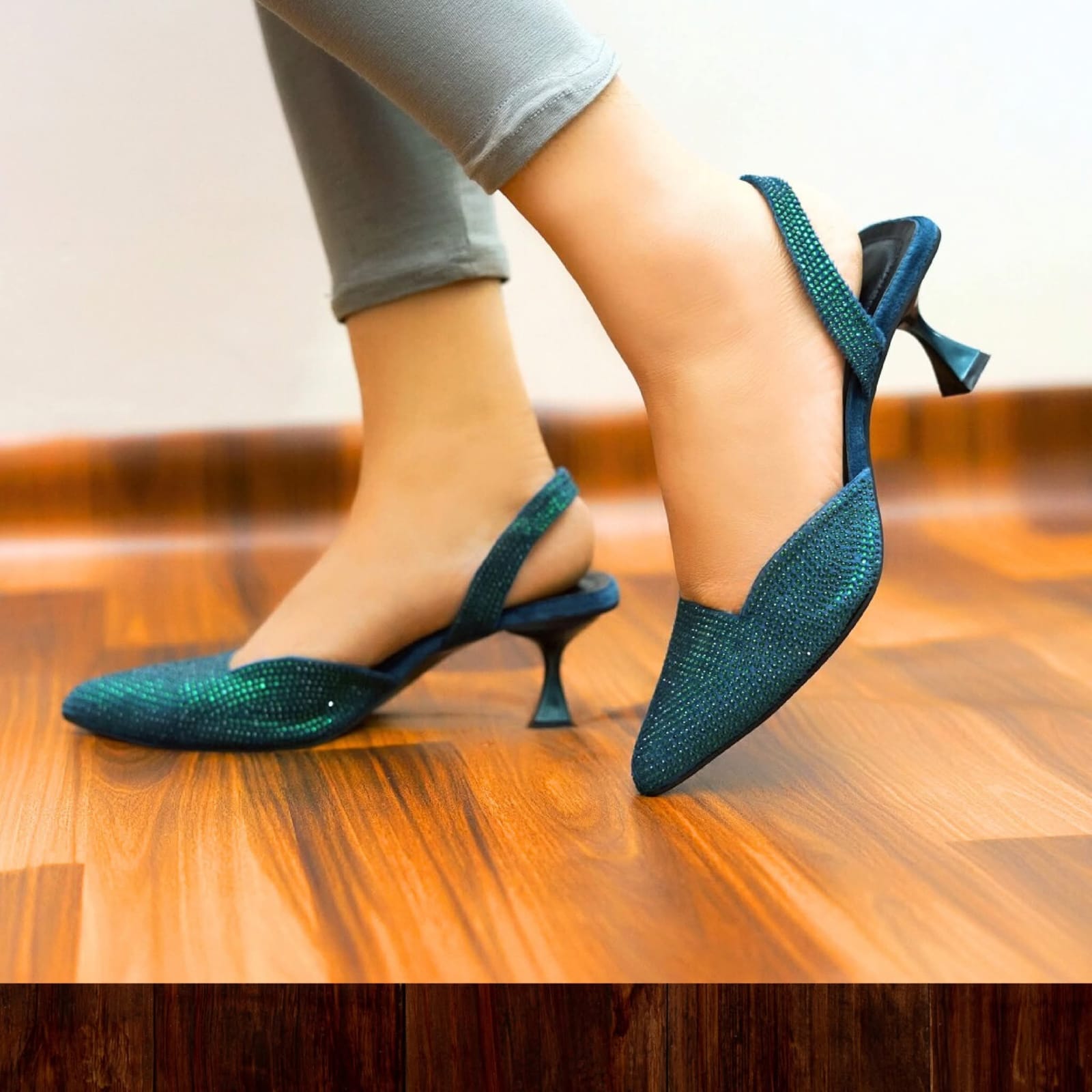 Green Crimson Dazzle Slingback Heel Sandals womens