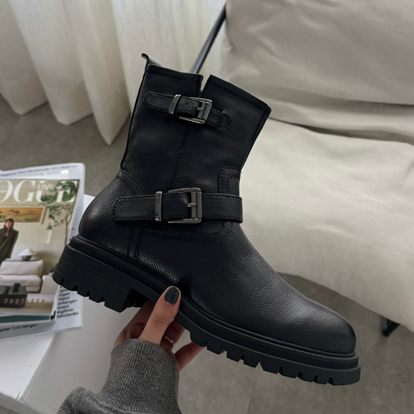 Double buckle biker boots men’s