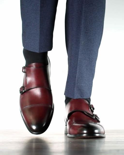 Oxblood monk straps with a navy/blue suit. Men’s dress Oxford