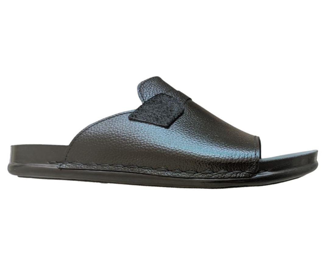 nelibar permium handmade black leathers men`sslippers