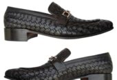 Royal black leathers knitted shoes men’s